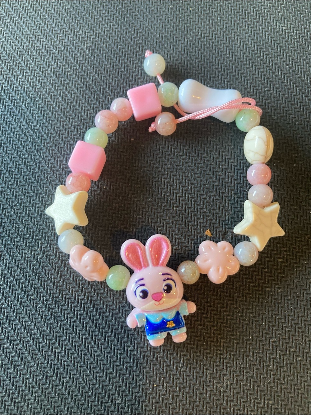 Kids Pink Bunny Bead Bracelet with Star Charms - Cute Pastel Accessory
